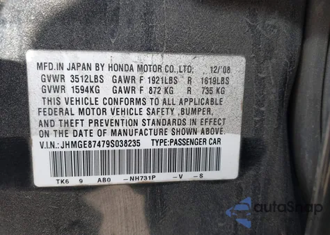 2009 Honda Fit Sport from USA, damaged, VIN JHMGE87479S038235